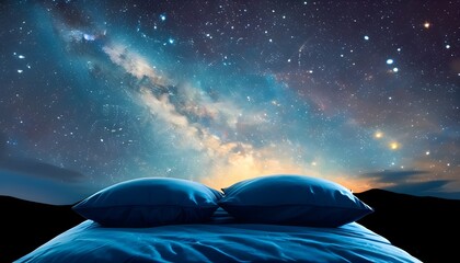 Wall Mural - Cozy pillow under a mesmerizing starry night sky