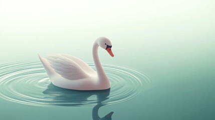 Canvas Print - A serene swan glides gracefully across a calm, reflective water surface.