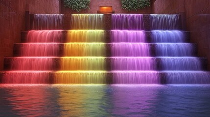 Wall Mural - a cascading waterfall illuminated with vibrant colors, showcasing the beauty of water and light in a