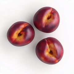 Wall Mural - Three ripe peaches arranged on a light background.