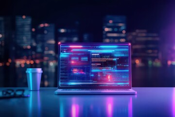 Poster - AIenhanced website design, glowing holographic tools, digital workspace, futuristic office