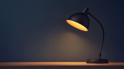 Poster - A sleek black desk lamp illuminating a wooden surface in a dark setting.