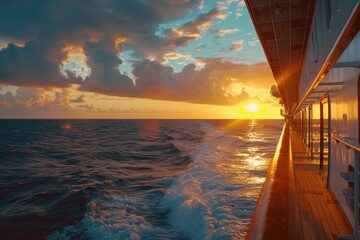 Wall Mural - on a cruise. luxury ship sailing at sunrise to caribbean port