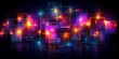 © Kukar Studio - A captivating abstract composition of glowing neon squares, layered and intertwined, creating a dynamic and vibrant visual spectacle.