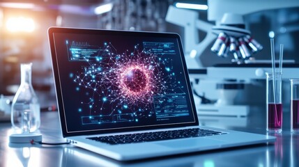 Poster - A laptop computer with a glowing red circle on the screen