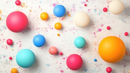 Wall Mural - Colorful matte spheres in bright summer hues and various sizes on a textured backdrop A flat lay composition featuring an assortment of large and small orbs Vector design