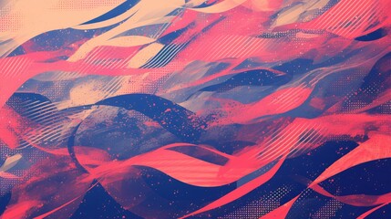Poster - Abstract design featuring red and blue wave patterns on a textured background