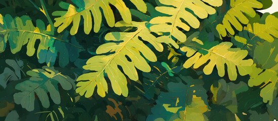 Poster - close up view of a green fern leaf painting