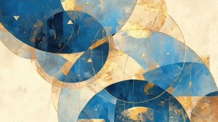 Sticker - Abstract artistic background featuring geometric patterns and gold tones on canvas Suitable for modern decor including wall art wallpapers murals and carpets