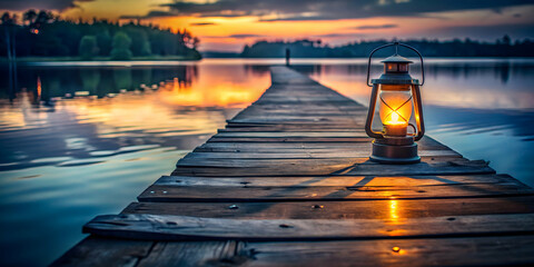 Wall Mural - Lonely Lantern on the Pier at Sunset 