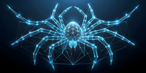 Poster - cyber spider: a mesmerizing, abstract illustration of a spider rendered in a glowing, wireframe styl