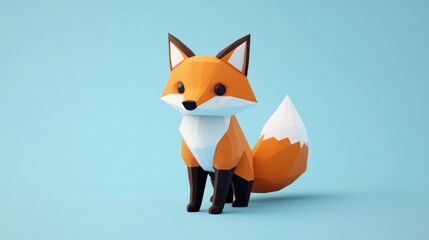 Canvas Print - A stylized, low-poly fox model with vibrant colors against a light blue background.