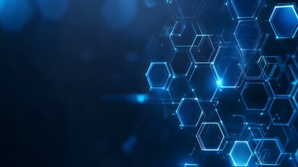 Poster - Abstract Blue Hexagon Pattern with Glowing Lines