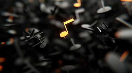 Sticker - A vibrant orange music note stands out amidst a chaotic background of black musical symbols.