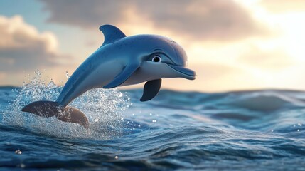 Canvas Print - A playful dolphin leaps above the ocean surface, showcasing its agility and grace.