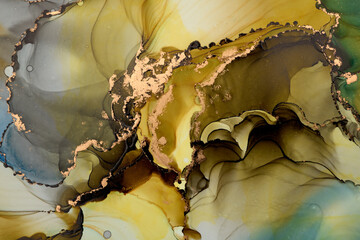 Wall Mural - Currents of translucent hues, snaking metallic swirls, and foamy sprays of color shape the landscape of these free-flowing textures. Natural luxury abstract fluid art painting in liquid ink technique