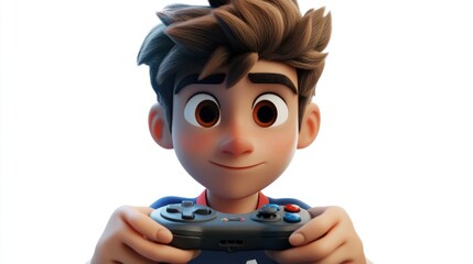 Poster - A young animated character joyfully playing video games with a controller.