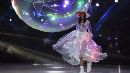 Wall Mural - Girls in fashionable shiny dresses at a fashion show
