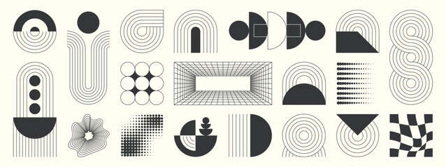 hand drawn abstract minimal element mid century vector set. aesthetic contemporary stripe line art, 