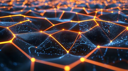 Poster - Abstract Network of Glowing Orange Lines and Blue Dots