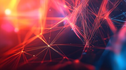 Poster - Abstract Red and Blue Interconnected Lines with Glowing Points