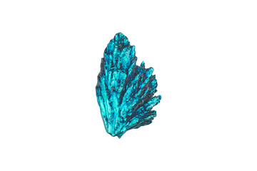 Vivid blue mineral crystal displayed on a clean white background for artistic appreciation