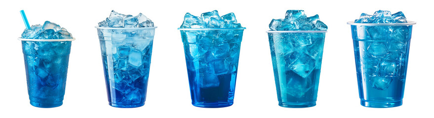 blue drink in a plastic cup isolated on a transparent or white background, take away drinks concept, cut-out, PNG