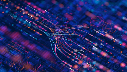 Poster - Big data technology Data science analysing artificial intelligence generative AI deep learning machine learning algorithm Neural flow network analytics innovation abstract futuristic. 3d rendering..