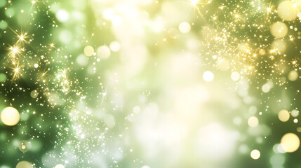 Wall Mural - fireworks in green and gold colours, with sparkles, and a white background