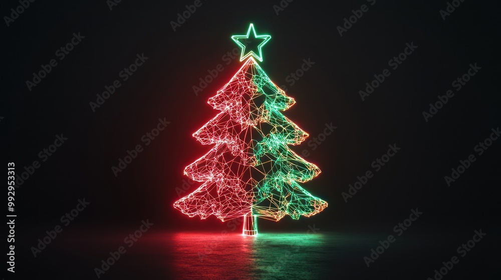 Festive Glow of Red and Green Christmas Tree Lights in Dark Room - High ...