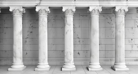 pillars architecture. row of ancient roman marble columns for classical decoration