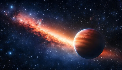 Wall Mural - a breathtaking image of deep space featuring a vibrant galaxy stretching across the background and a large red planet situated prominently in the foreground