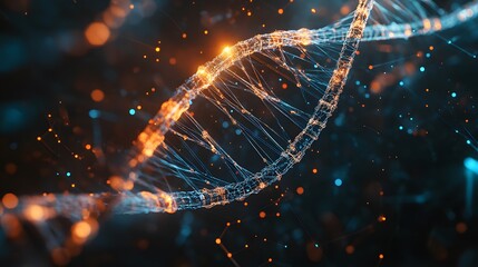 Poster - Glowing DNA Double Helix with Orange and Blue Particles