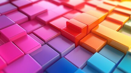 Poster - Colorful geometric blocks arranged in layers create a vibrant abstract background with variations of purple, red, and orange hues