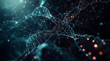 Poster - Abstract Digital Representation of DNA with Connected Lines and Glowing Particles