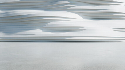 Wall Mural - 3d render of abstract wavy structure, futuristic architecture with empty concrete floor