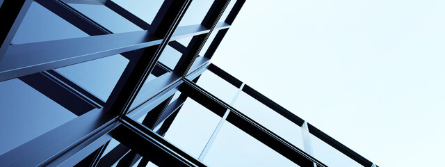 Poster - Skyscraper corporate office building with glass window, 3d rendering of modern architecture