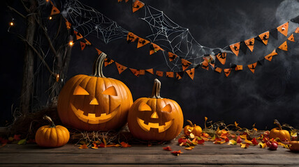 Wall Mural - halloween background with pumpkins, ai generated