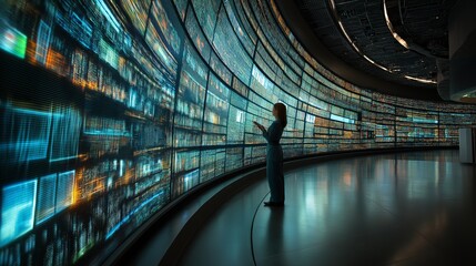 Poster - Scientist exploring multiple parallel universes in a futuristic lab with holographic displays and glowing technology