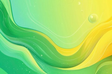 Wall Mural - Abstract Background with Green and Yellow Wavy Lines and Bubbles