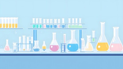 Poster - Laboratory with assorted beakers and test tubes filled with colorful liquids
