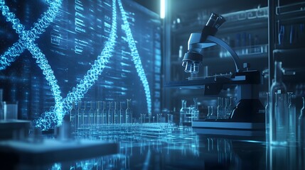 Poster - A Microscope and DNA Helix in a Laboratory Setting