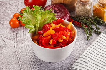 Poster - Diced raw bell red and yellow pepper