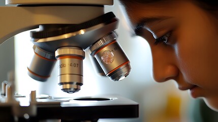 Poster - A Close-Up of a Person Looking Through a Microscope