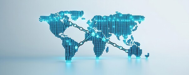 Digital world map with network connections, white isolate background