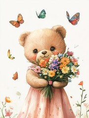 Poster - Teddy Bear with Flowers.