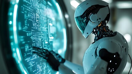 Poster - Futuristic Robot Interacting with Digital Interface