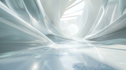 Poster - A smooth, flowing white futuristic background with subtle shadows and highlights creating a modern and ethereal atmosphere