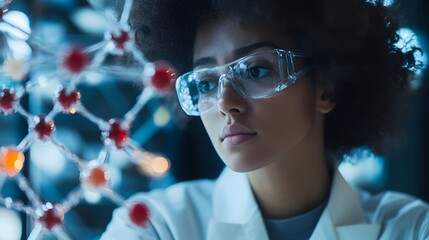 Poster - A Young Female Scientist Studying a Molecular Model