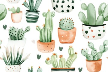 Canvas Print - Watercolor Cactus Pattern.